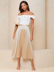 Lipsy Champagne Gold Satin A Line Midi Skirt - Image 3 of 4