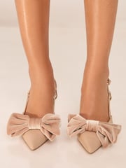 Lipsy Nude Pink Mid Stiletto Heel Pointed Bow Faux Leather Occasion Slingback Court Shoes - Image 4 of 4