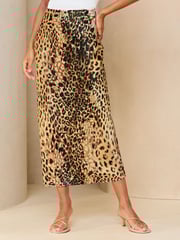 Lipsy Leopard Print Satin Bias Cut Midi Skirt - Image 1 of 4