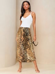 Lipsy Leopard Print Satin Bias Cut Midi Skirt - Image 3 of 4