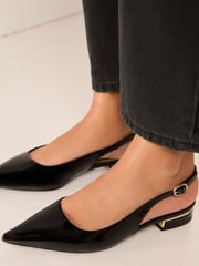 Lipsy Black Flat Pointed Faux Leather Slingback Ballerina - Image 2 of 4