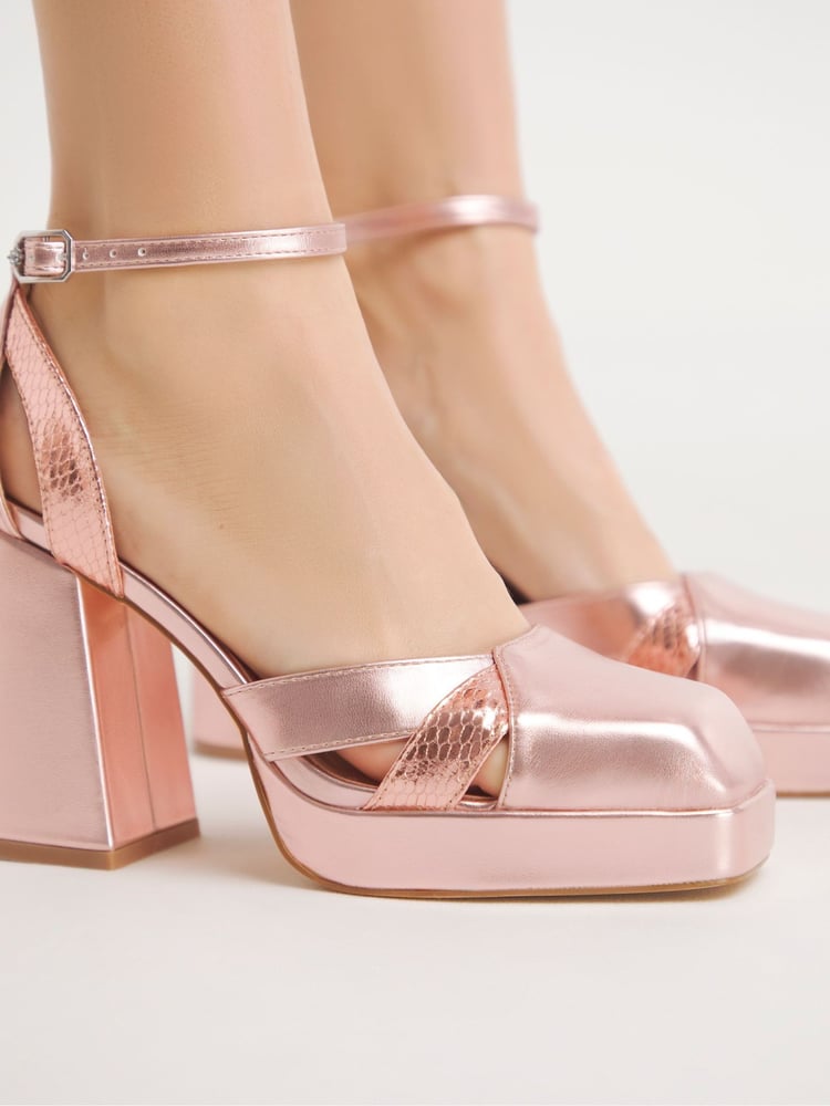 Simply Be Pink Extra Wide Fit Platform Heeled Shoes - Image 4 of 4
