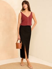 Love & Roses Rust Red Stud Trim Detail V Neck Vest Top - Image 4 of 4