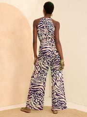 Love & Roses Animal Printed Lace Trim Halter Neck Jumpsuit - Image 3 of 4