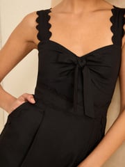 Love & Roses Black Scallop Wide Leg Jumpsuit With Linen - Image 2 of 4