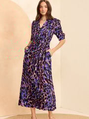 Love & Roses Animal Printed 3/4 Sleeve Midi Dress - Image 1 of 4
