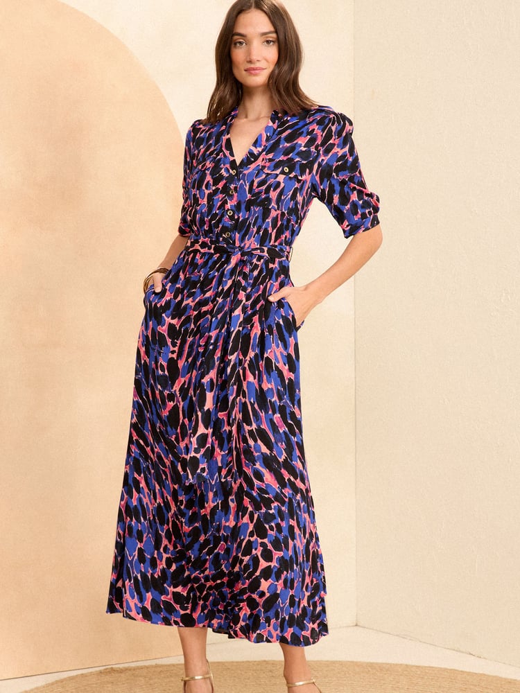 Love & Roses Animal Printed 3/4 Sleeve Midi Dress - Image 1 of 4