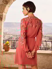 Love & Roses Orange Rust Embellished V Neck Long Sleeve Mini Dress - Image 3 of 4