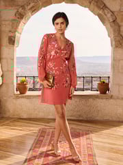 Love & Roses Orange Rust Embellished V Neck Long Sleeve Mini Dress - Image 4 of 4