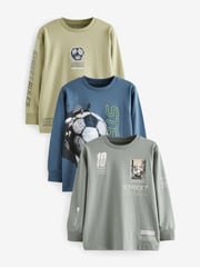 Green/Blue Football Graphic Long Sleeve T-Shirts 3 Pack (3-16yrs) - Image 1 of 8