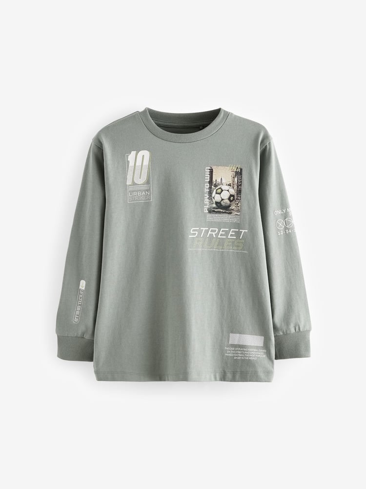Green/Blue Football Graphic Long Sleeve T-Shirts 3 Pack (3-16yrs) - Image 2 of 8