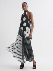 Florere Polka Dot Asymmetric Midi Dress - Image 1 of 5