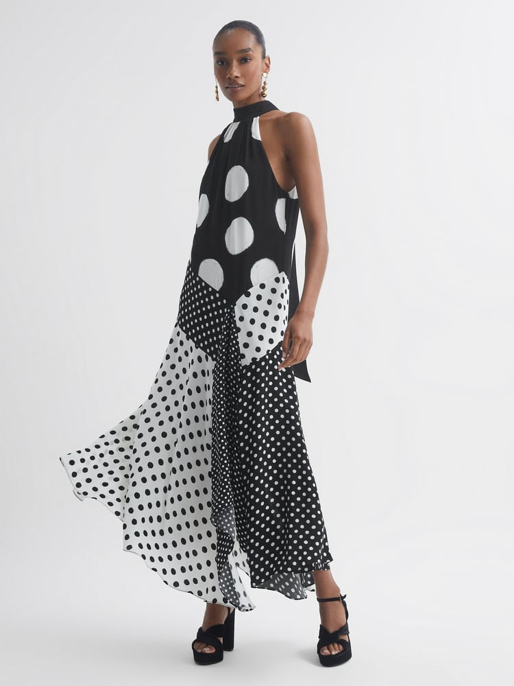 Florere Polka Dot Asymmetric Midi Dress - Image 1 of 5