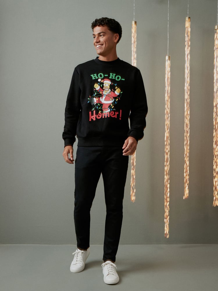 Navy Blue Simpsons Homer Christmas Sweatshirt - Image 2 of 8