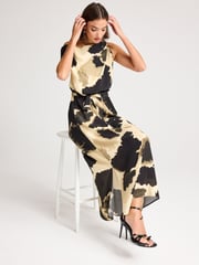Cream/Black Cow Smudge Print Sleeveless Knot Shoulder Column Maxi Dress - Image 2 of 6