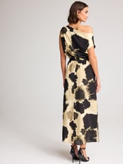 Cream/Black Cow Smudge Print Sleeveless Knot Shoulder Column Maxi Dress - Image 3 of 6