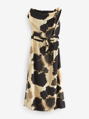 Cream/Black Cow Smudge Print Sleeveless Knot Shoulder Column Maxi Dress - Image 5 of 6