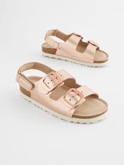 Rose Gold Leather Standard Fit (F) Two Strap Corkbed Sandals - Image 1 of 7