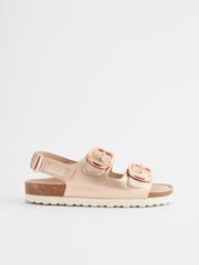 Rose Gold Leather Standard Fit (F) Two Strap Corkbed Sandals - Image 2 of 7