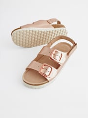 Rose Gold Leather Standard Fit (F) Two Strap Corkbed Sandals - Image 3 of 7