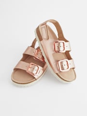Rose Gold Leather Standard Fit (F) Two Strap Corkbed Sandals - Image 4 of 7