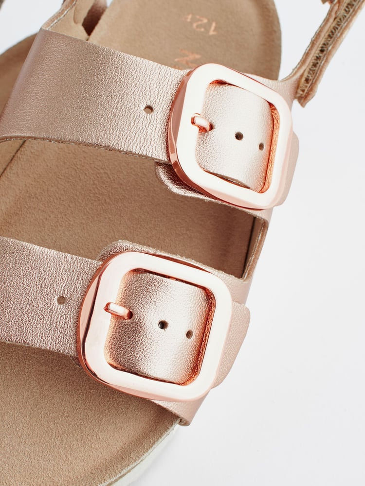 Rose Gold Leather Standard Fit (F) Two Strap Corkbed Sandals - Image 7 of 7