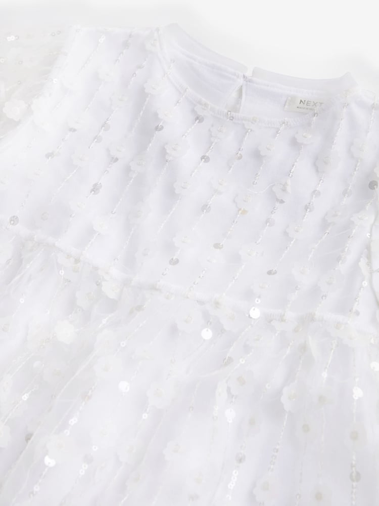 White Sequin Mesh Flower Party Dress (3-16yrs) - Image 5 of 5
