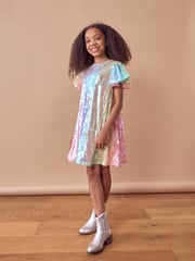 Pink/Blue/Green Rainbow Sequin Sparkle Party Dress (3-16yrs) - Image 1 of 7