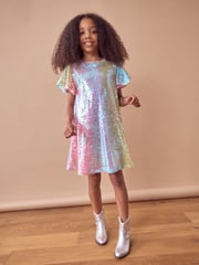 Pink/Blue/Green Rainbow Sequin Sparkle Party Dress (3-16yrs) - Image 2 of 7