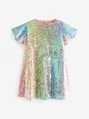 Pink/Blue/Green Rainbow Sequin Sparkle Party Dress (3-16yrs) - Image 6 of 7