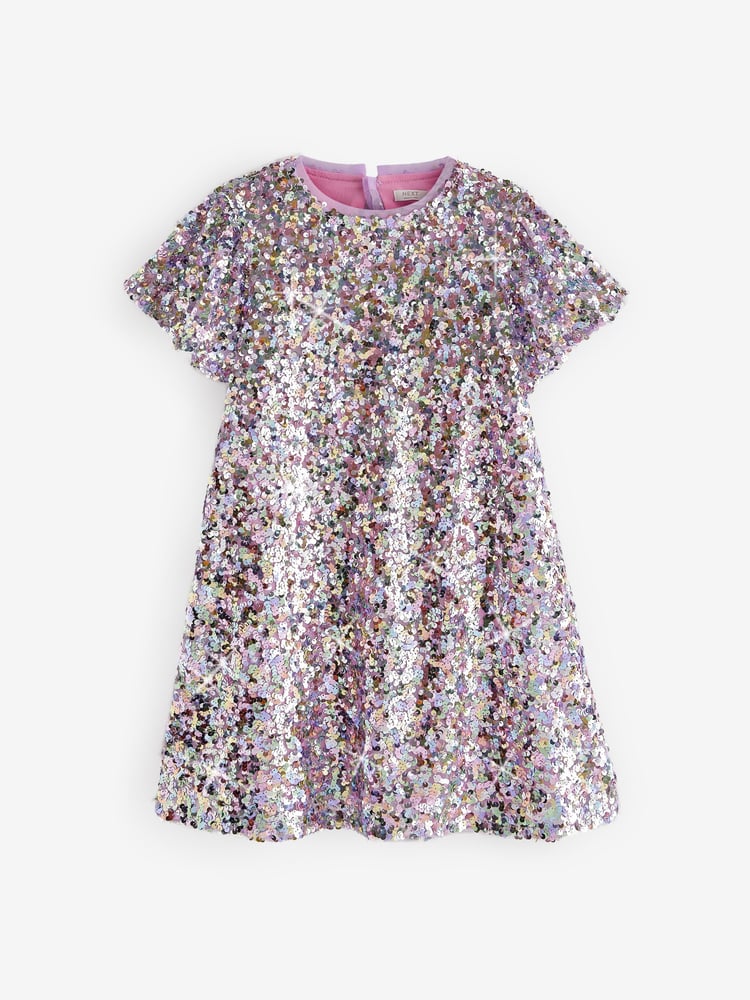 Lilac Purple/Pastel Rainbow Sequin Sparkle Party Dress (3-16yrs) - Image 1 of 5