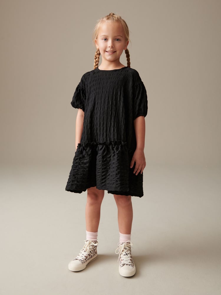 Black 3D Texture Dress (3-16yrs) - Image 1 of 7