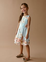 Blue Renaissance Floral Cut Out Detail Scuba Occasion Dress (1.5-16yrs) - Image 2 of 8