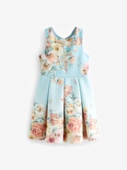 Blue Renaissance Floral Cut Out Detail Scuba Occasion Dress (1.5-16yrs) - Image 6 of 8