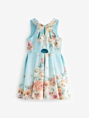 Blue Renaissance Floral Cut Out Detail Scuba Occasion Dress (1.5-16yrs) - Image 7 of 8