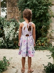Lilac Floral Cut Out Detail Scuba Occasion Dress (1.5-16yrs) - Image 3 of 7