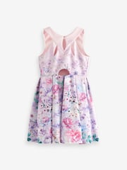 Lilac Floral Cut Out Detail Scuba Occasion Dress (1.5-16yrs) - Image 6 of 7