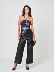 Black/Purple Rose Print One Shoulder Ruched Top - Image 2 of 6