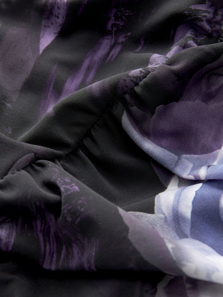 Black/Purple Rose Print One Shoulder Ruched Top - Image 6 of 6
