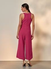 Pink Sleeveless Wide Leg Crepe Jumpsuit - Image 2 of 5