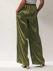Green Satin Elasticated Wide Leg Trousers - Image 3 of 4
