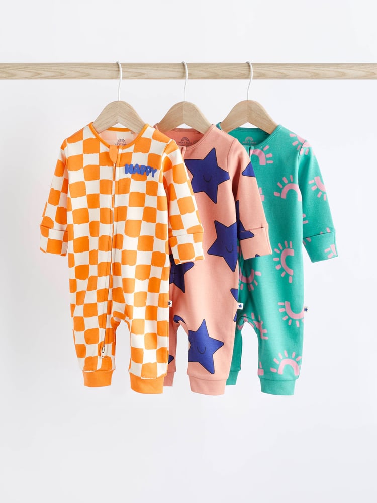 Multi Baby Footless Sleepsuit With Zip 3 Pack (0-3yrs) - Image 1 of 13