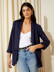Friends Like These Navy Blue Edge to Edge Ponte Jacquard Blazer - Image 1 of 1