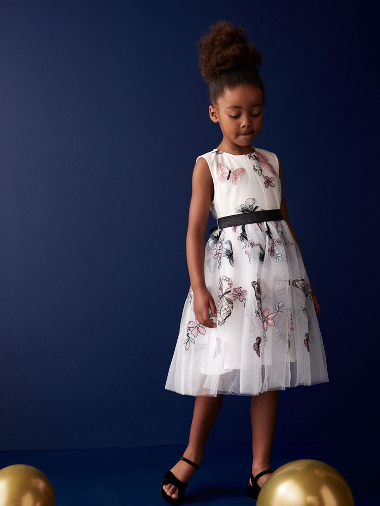 Butterfly Embroidered Mesh Tie Back Party Dress (3-16yrs) - Image 1 of 8