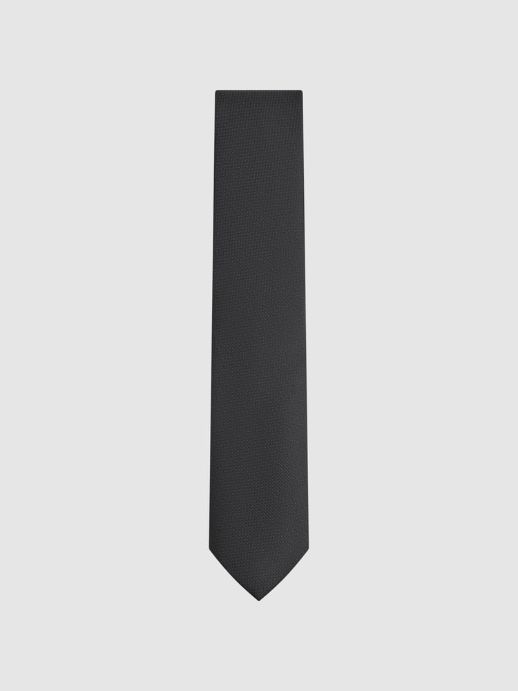 Reiss Black Ceremony Textured Silk Blend Tie - Image 1 of 5 Reiss Black Ceremony Textured Silk Blend Tie - Image 1 of 5