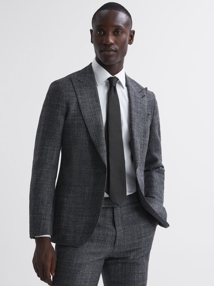 Reiss Black Ceremony Textured Silk Blend Tie - Image 2 of 5 Reiss Black Ceremony Textured Silk Blend Tie - Image 2 of 5