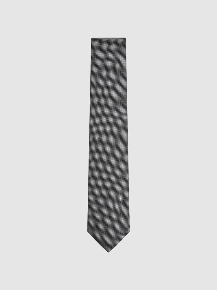 Reiss Charcoal Ceremony Textured Silk Blend Tie - Image 1 of 6 Reiss Charcoal Ceremony Textured Silk Blend Tie - Image 1 of 6