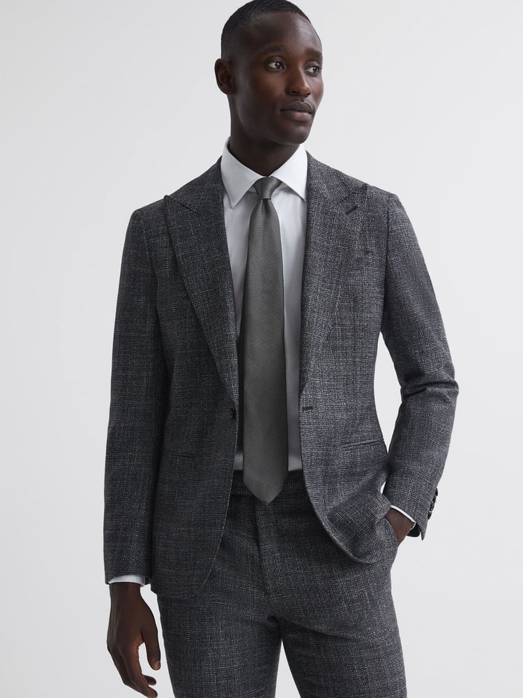 Reiss Charcoal Ceremony Textured Silk Blend Tie - Image 2 of 6