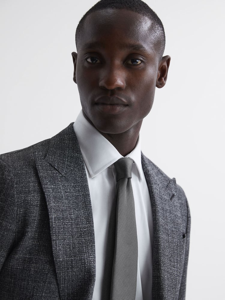 Reiss Charcoal Ceremony Textured Silk Blend Tie - Image 6 of 6