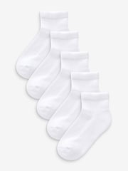 White Cropped Length Cotton Rich Cushioned Footbed Ribbed Ankle Socks 5 Pack - Image 1 of 6
